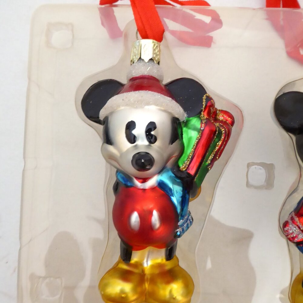 NEW 4” DISNEY MICKEY MINNIE MOUSE BLOWN GLASS HOLIDAY ORNAMENT SET - Picture 4 of 8